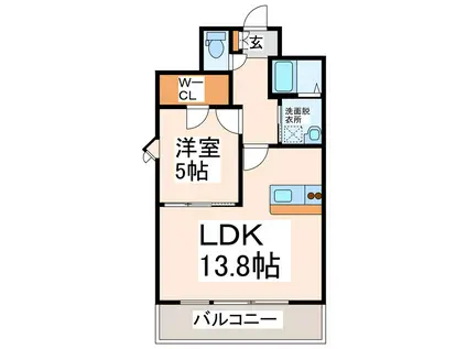 サムティ熊本近見I(1LDK/5階)の間取り写真