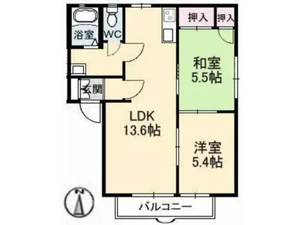 モンシャトーコトブキ B棟(2LDK/2階)の間取り写真