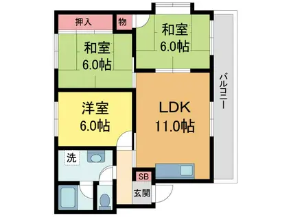 レッドサン・イケヤII(3LDK/2階)の間取り写真