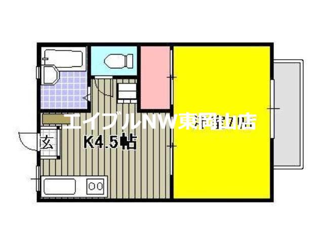 ノース・アヴァロン(1K/2階)の間取り写真