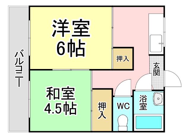 アベニュー片野(2DK/4階)の間取り写真