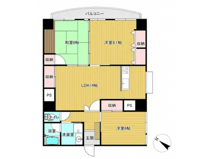 マーキュリーシティ壱番館(3LDK/2階)の間取り写真