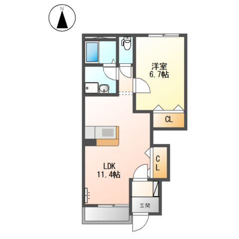 ヴィラージュA(1LDK/1階)の間取り写真