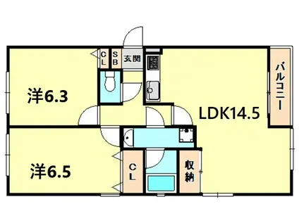 フォルム夙川グランデ(2LDK/2階)の間取り写真