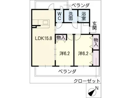 カーサノーブル(2LDK/1階)の間取り写真