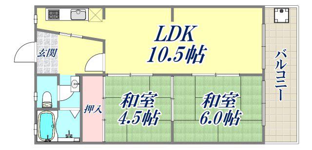 江南荘(2LDK/4階)の間取り写真