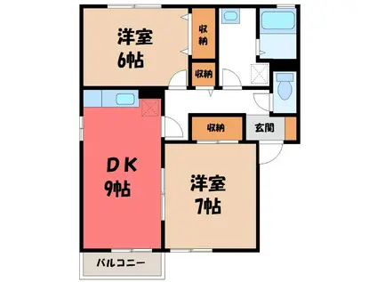 ロイヤルガーデン B(2DK/2階)の間取り写真