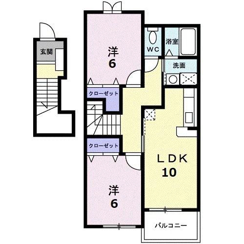 ヴァンクールB(2LDK/2階)の間取り写真