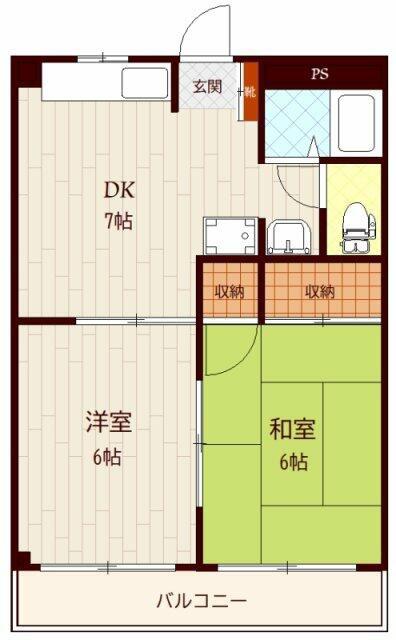 シャトーフロール(2DK/2階)の間取り写真