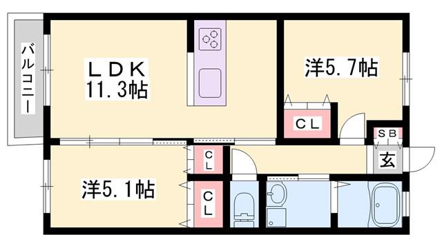 ローザンコート(2LDK/2階)の間取り写真