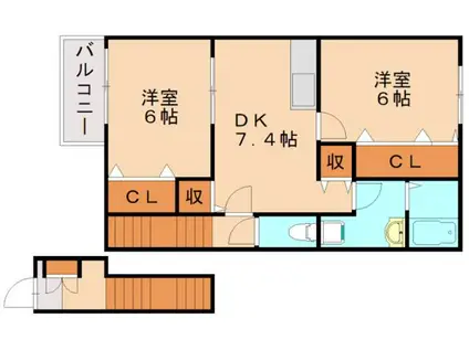 ペティットパレスヨコタ(2DK/2階)の間取り写真