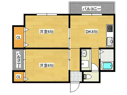 ピュアホーム桂(2DK/3階)の間取り写真