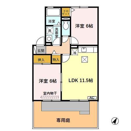 クレールメゾンB(2LDK/1階)の間取り写真