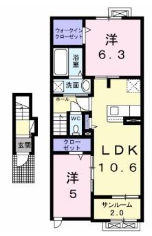 メゾン・シャトンI(2LDK/2階)の間取り写真