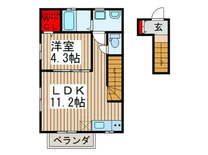 グリューネハイムII(1LDK/2階)の間取り写真