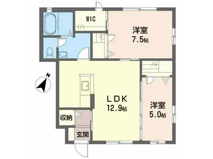 グレースヒルズ B棟(2LDK/1階)の間取り写真