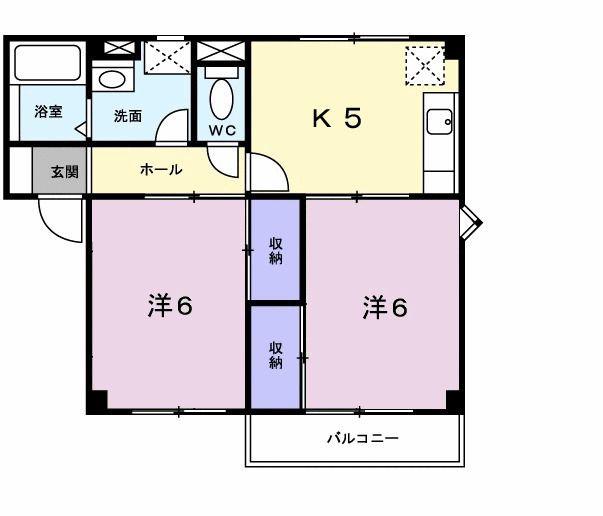フラワーヒルズ(2K/1階)の間取り写真
