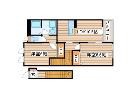 カーサフェリーチェ(2LDK/2階)の間取り写真