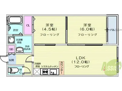 アーバンハイツ河原町(2LDK/1階)の間取り写真
