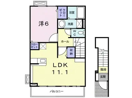 ソーレII(1LDK/2階)の間取り写真