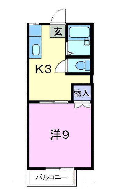 ひより台ハイツB(1K/2階)の間取り写真