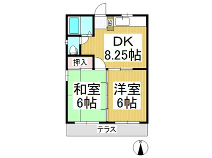 若葉ハイツ(2DK/2階)の間取り写真
