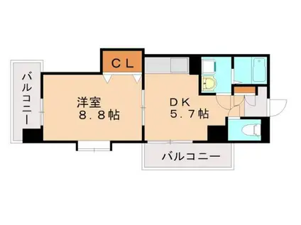 アーバンハイツ南台(1DK/6階)の間取り写真