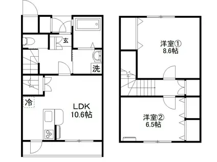 渚物語 B棟(2LDK/1階)の間取り写真