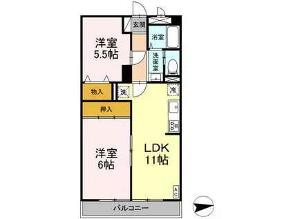 エーデルワイス(2LDK/2階)の間取り写真