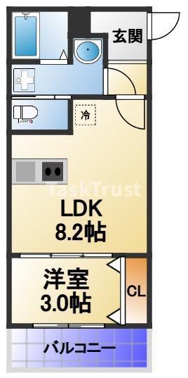 ステリア森之宮(1LDK/2階)の間取り写真