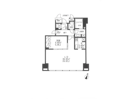 セントラルパークタワー・ラ・トゥール新宿(1LDK/33階)の間取り写真