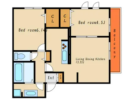 シャルムソレイユI番館(2LDK/3階)の間取り写真