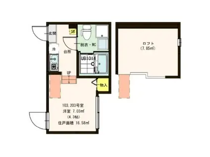 ハーモニーテラス足立II(1K/1階)の間取り写真