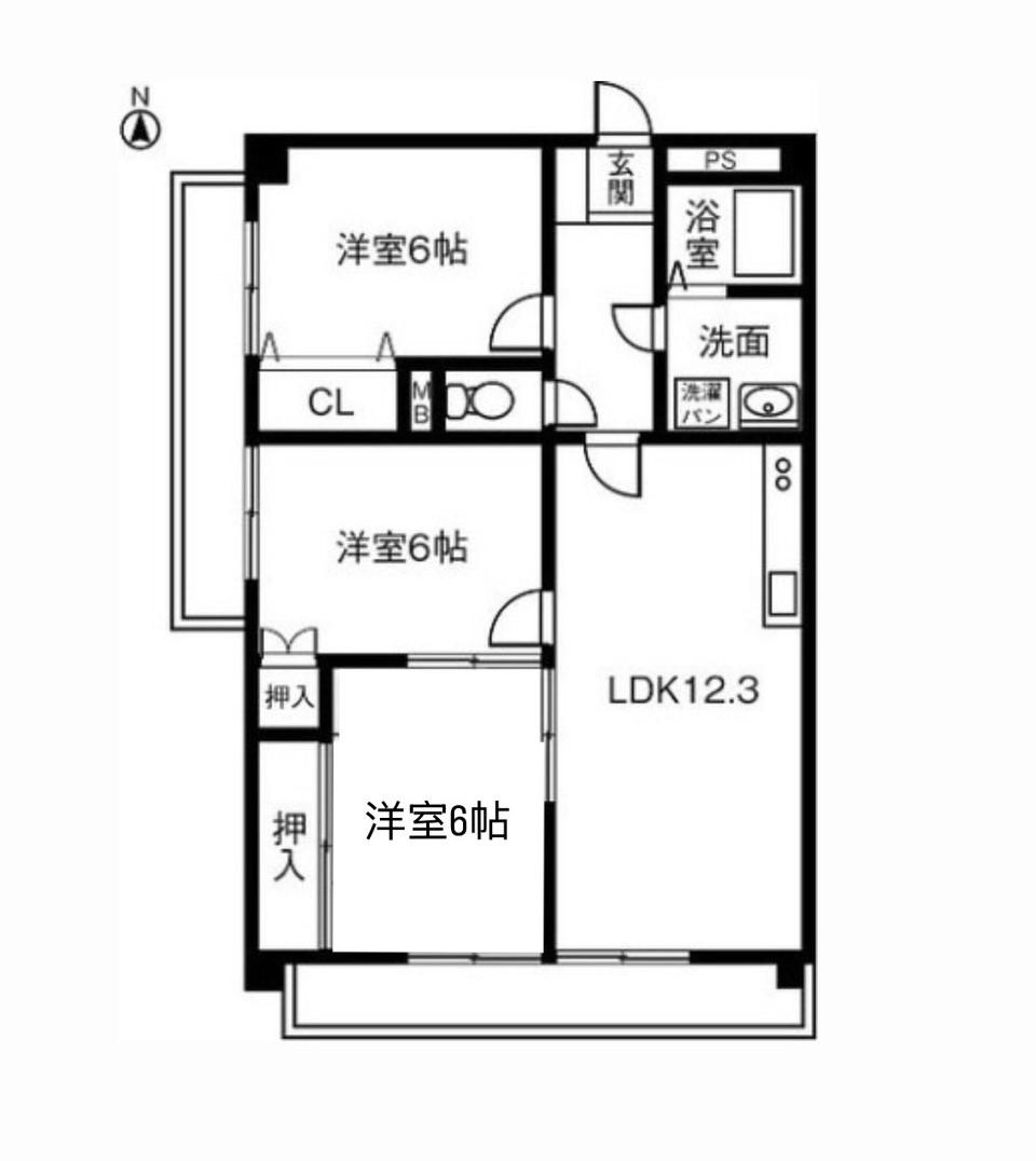 ラフィネ門間(3LDK/3階)の間取り写真