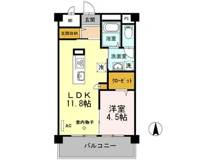 佐賀県佐賀市 7階建 築11年(1LDK/6階)の間取り写真