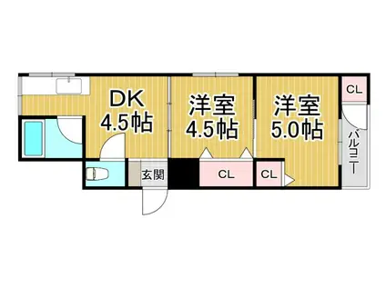 浅堀マンション(2DK/3階)の間取り写真