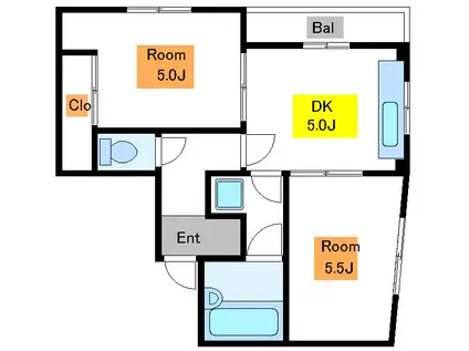 クリークウメダ(2DK/4階)の間取り写真