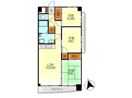 パークスエヒロ(3LDK/6階)の間取り写真