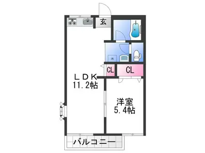 上松ハイツ(1LDK/2階)の間取り写真