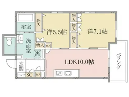 ヘーベルヴィレッジ浦和本太(2LDK/3階)の間取り写真