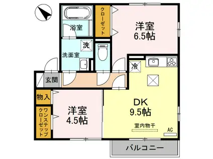 ケイシュウホウA棟(2DK/1階)の間取り写真