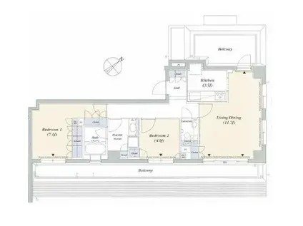 デュオフラッツ赤坂(2LDK/7階)の間取り写真