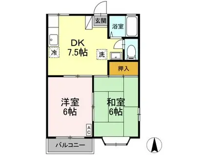 エステート笹谷 A(2DK/2階)の間取り写真