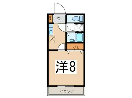 グリーンビレッジ国母(1K/1階)の間取り写真