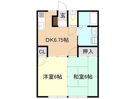 つくば岡野ハイツ(2DK/1階)の間取り写真