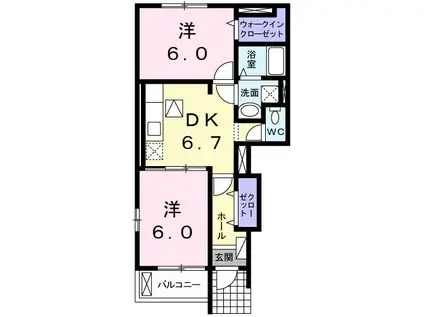 ベルフィオーレ(2DK/1階)の間取り写真