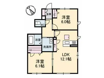 シャーメゾンガーデンズK A棟(2LDK/2階)の間取り写真