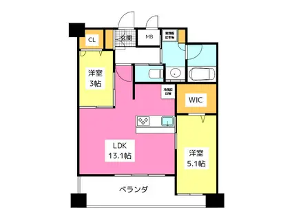 エンクレスト天神南PURE(2LDK/13階)の間取り写真