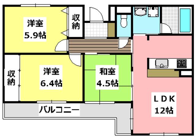 アーバンビレッジ香花園(3LDK/3階)の間取り写真