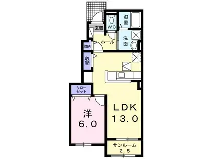 アルモニーA(1LDK/1階)の間取り写真